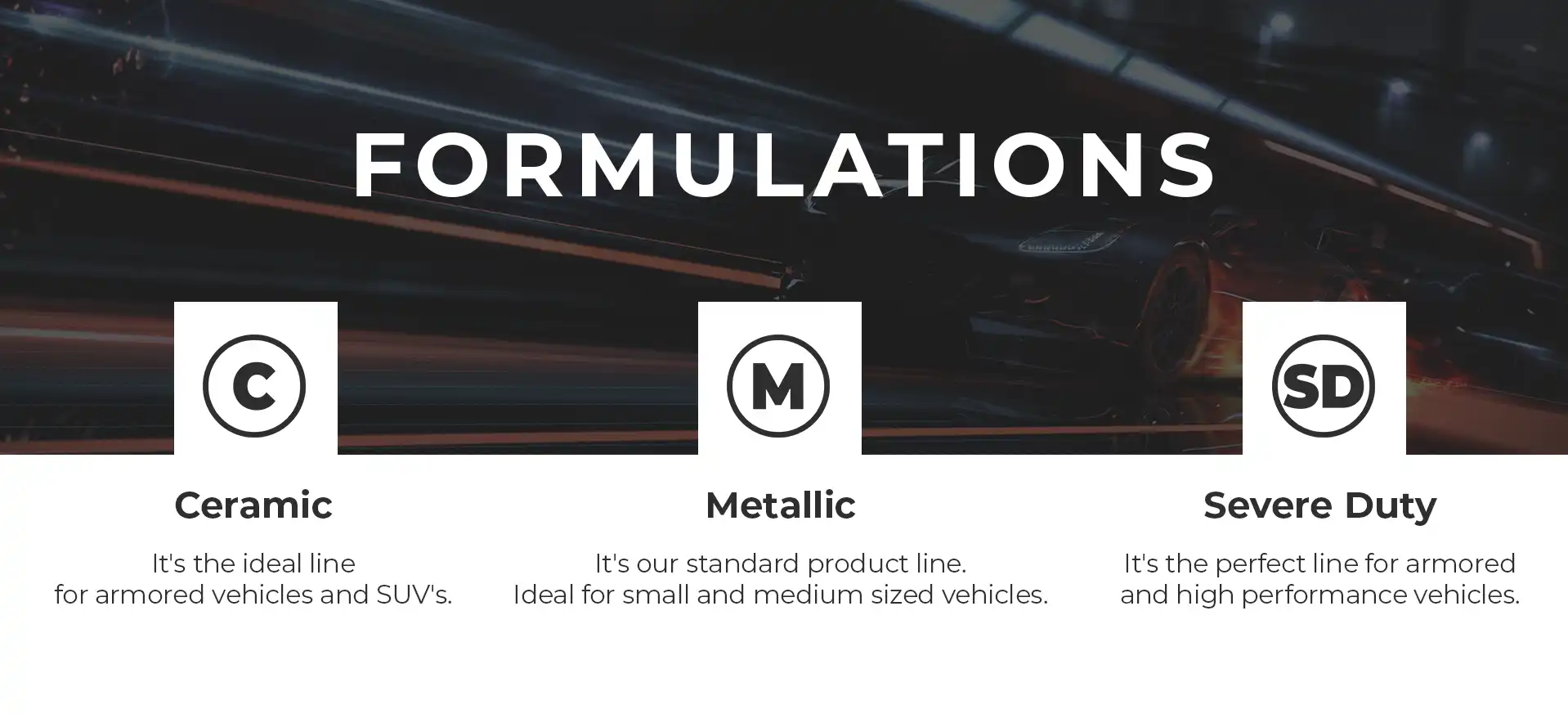 Description of our different brake pad formulations